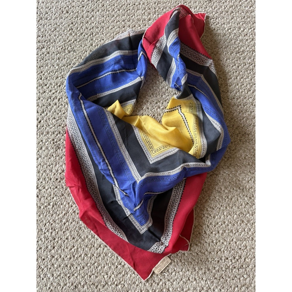 Vintage Baar & Beards Silk Scarf Geometric Square Primary Color Block Japan MCM